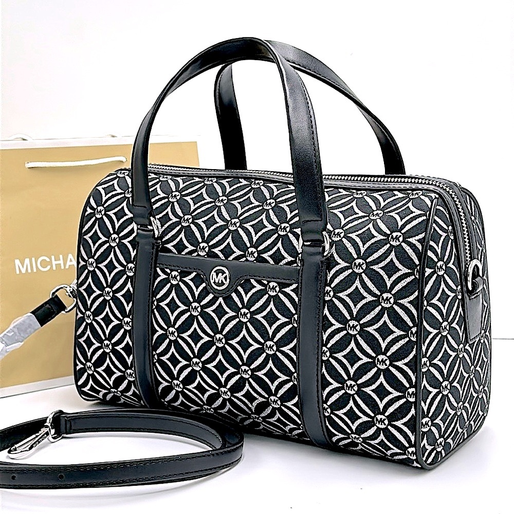 MICHAEL KORS JST TRAVEL MEDIUM DUFFLE SATCHEL SHOULDER CROSSBODY BAG MK BLACK